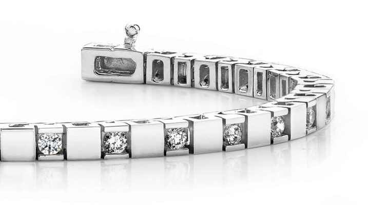 Alternating Diamond Block Tennis Bracelet In 14K 18K White Yellow Or Rose Gold