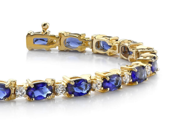 Elegant Diamond And Oval Colored Stone Bracelet Available In Platinum Or Gold - Image 2