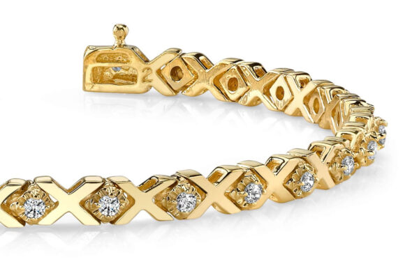 Illusion X And Diamond Bracelet In Yellow White Gold Or Platinum - Image 2