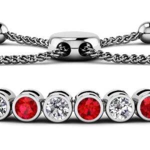 Bezel Set Adjustable Diamond and Gemstone Bracelet
