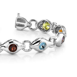 Colored Stone Circle Link Bracelet Available In 14K 18K Yellow White Or Platinum