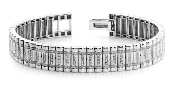 Diamond Column Mens Bracelet In Yellow White Gold Or Platinum