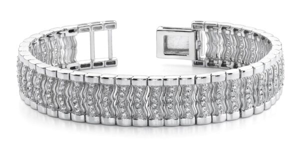 Wavy Diamond Link Mens Bracelet Available In Platinum Or Gold