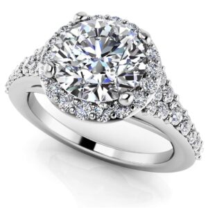 Fancy Single Halo Engagement Ring In 14K 18K White Yellow Rose Gold Or Platinum