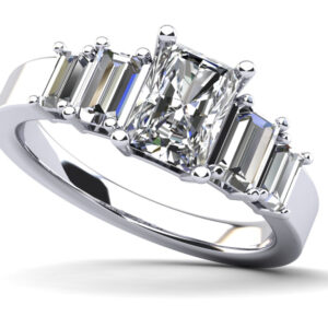 Five Across Emerald Cut Diamond Engagement Ring