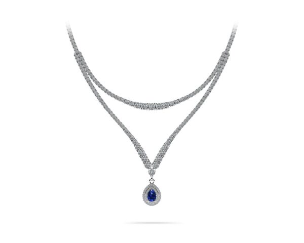 Teardrop Gemstone Pendant 2 Row 4 Prong Necklace
