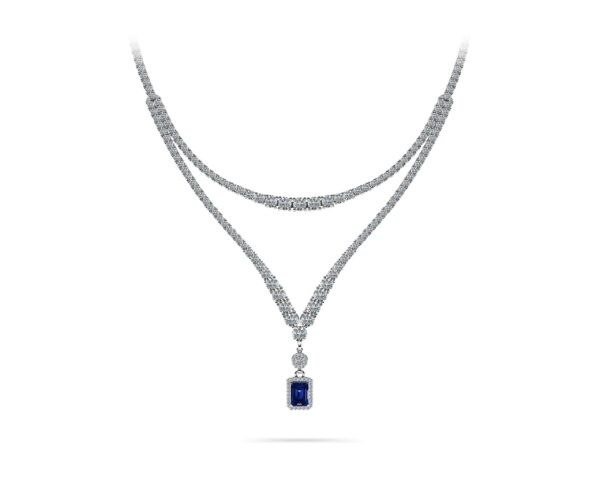 Emerald Gemstone Pendant 2 Row 4 Prong Necklace