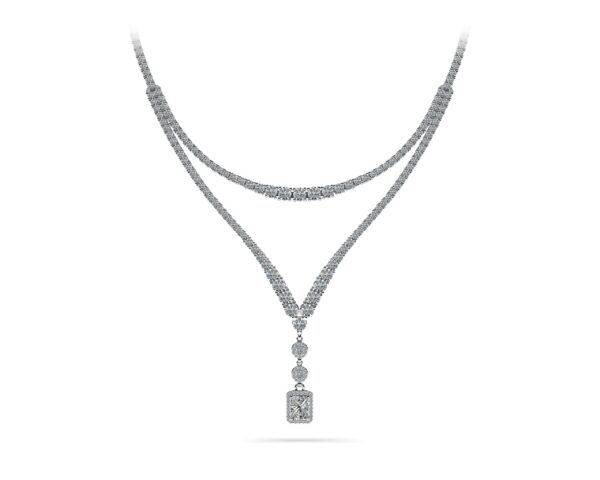 Extravagant Diamond Pendant 2 Row 4 Prong Necklace