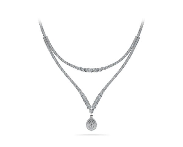 4 Prong Double Strand V Drop Diamond Necklace