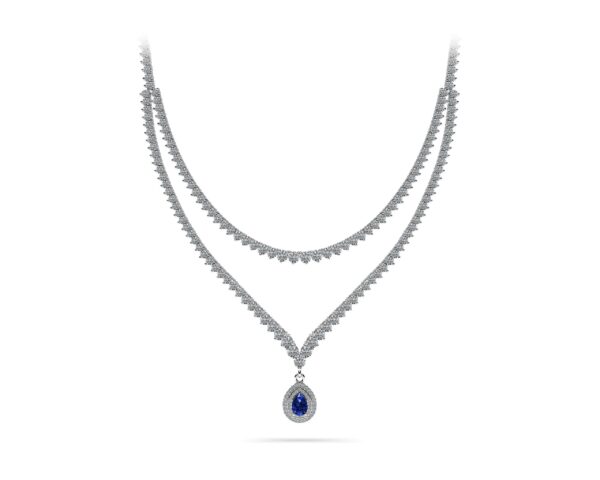 Teardrop Gemstone Pendant 2 Row 3 Prong Necklace