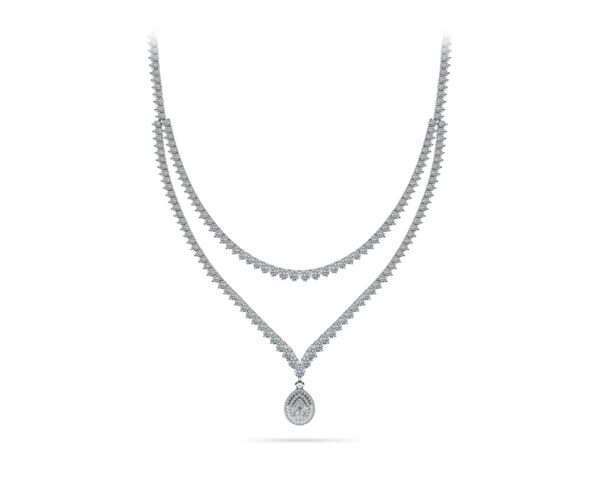 3 Prong Double Strand V Drop Diamond Necklace