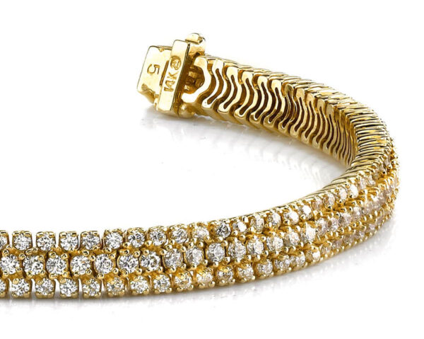 Showstopper Triple Row Diamond Bracelet In 14K 18K Yellow White Or Rose Gold - Image 2