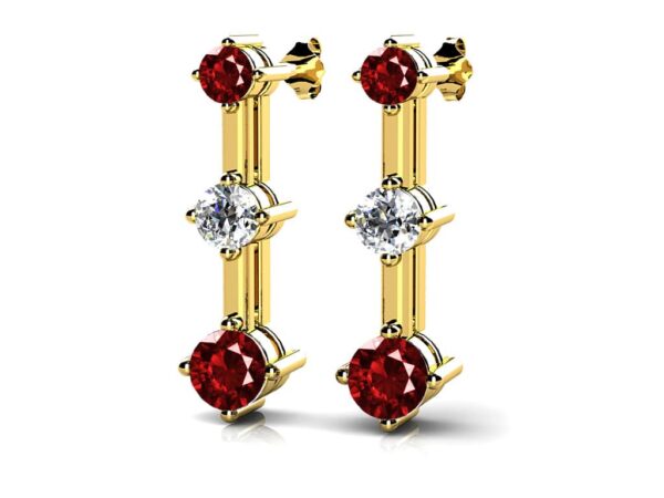 Triple Gemstone And Diamond Prong Set Earrings In Platinum Or Gold - Image 2