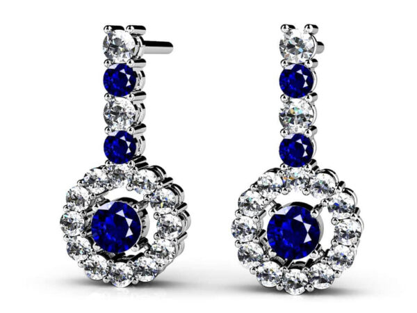 Alternating Gemstone And Diamond Wheel Earrings In Platinum Or Gold