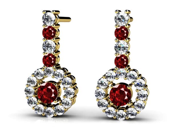 Alternating Gemstone And Diamond Wheel Earrings In Platinum Or Gold - Image 2
