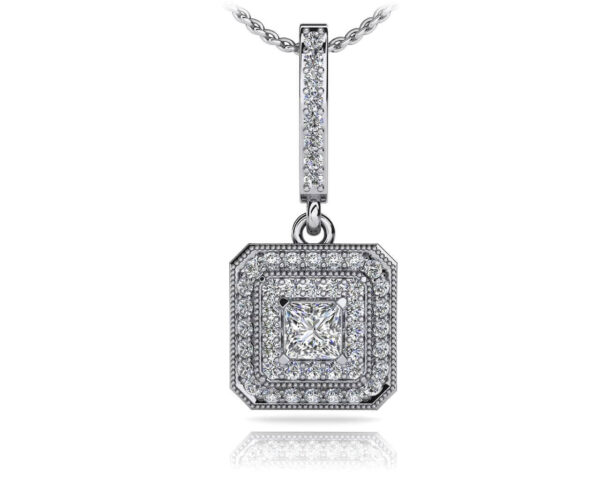 Square Shaped Princess And Round Diamond Pendant Available In Platinum Or Gold