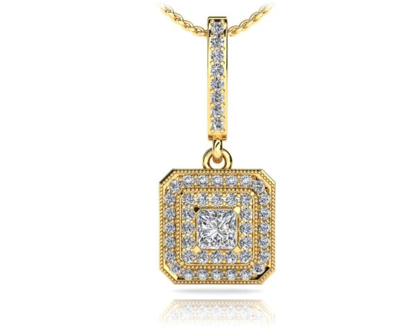 Square Shaped Princess And Round Diamond Pendant Available In Platinum Or Gold - Image 2