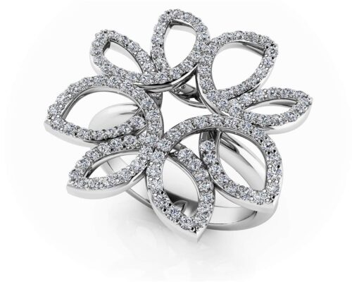 Bold Diamond Flower Ring In 14K 18K White Yellow Rose Gold Or Platinum