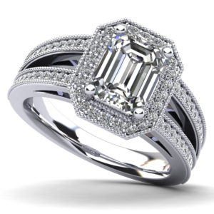 Emerald Crown Halo Engagement Ring In Platinum Or Gold
