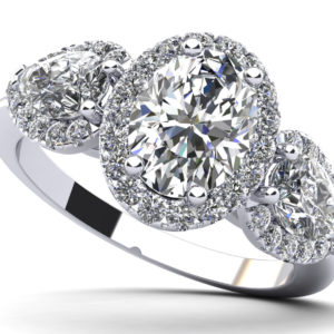 Oval and Pear Halo Diamond Engagement Ring In Platinum Or Gold