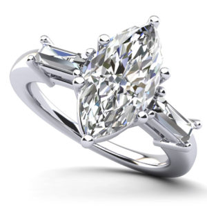 Marquise and Baguettes Diamond Engagement Ring In Platinum Or Gold