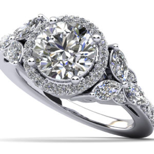 Halo Flower Engagement Ring with Round and Marquise Diamonds In Platinum Or Gold