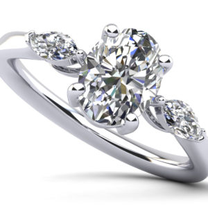 Three Stone Oval and Marquise Diamond Engagement Ring In Platinum Or Gold