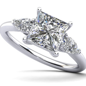 Three Stone Princess and Pear Engagement Ring In Platinum Or Gold
