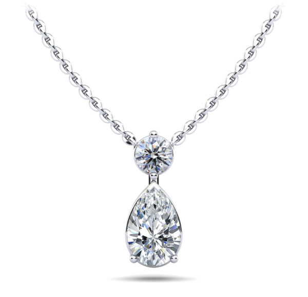 Round and Pear Diamond Pendant In Platinum Or Gold