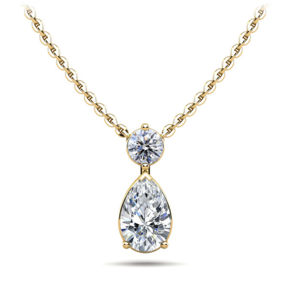 Round and Pear Diamond Pendant In Platinum Or Gold - Image 2