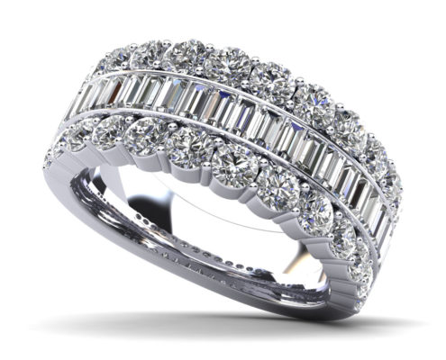 Baguettes and Rounds Anniversary Ring In Platinum Or Gold