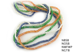 Seth & Reid Kaleidoscope: Gemstone and pearl bead strands: blue sapphire, orange sapphire, white freshwater pearl, green tsavorite