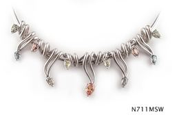 Seth & Reid Kaleidoscope: N711MSW Pear Multi-color Champagne Sapphire / 14KW articulated Necklace / 3.00 cttw.