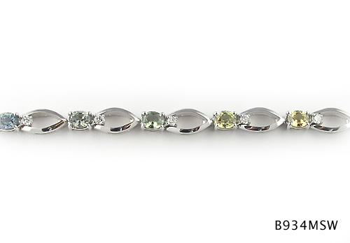 Seth & Reid Bracelets: B934MSW Open Navette-Kaleidoscope Multi Color Champagne Sapphire Bracelet w/ Dia. Accent / 5.10 cttw Sapp & .60 cttw Dia. / 14KW