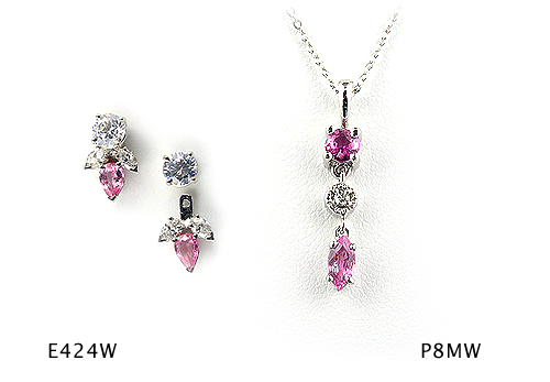 Seth & Reid Kaleidoscope: Pink Sapphire and Diamond Dangle Pendant with Pink Sapphire and Diamond Earring Jackets / 14KW