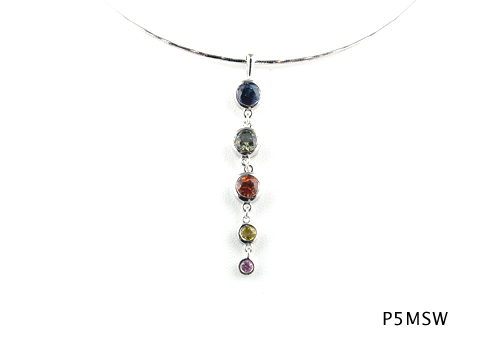 Seth & Reid Kaleidoscope: P5MSW Round top Multi-color Champagne Sapphire Dangle Pendant / 2.20 cttw.