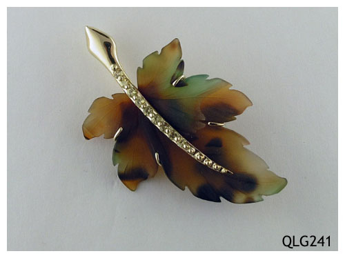 Seth & Reid Falling Leaves: QLG241 Maple with Pave stem set with yellow Sapphires, .76cttw 2 ½” x 1 9/16”, 14kt yellow gold
