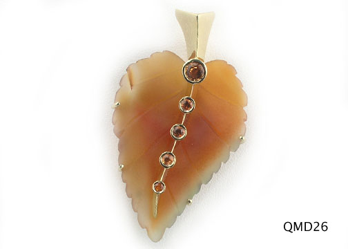 Seth & Reid Falling Leaves: QMD26 Orange birch leaf .61cttw Orange sapphire, bezel set, 14kt yellow gold