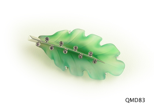Seth & Reid Falling Leaves: QMD83 Long Variegated Leaf 3” x 1” Pave stem with .20cttw of lilac sapphires 14kt white gold pin